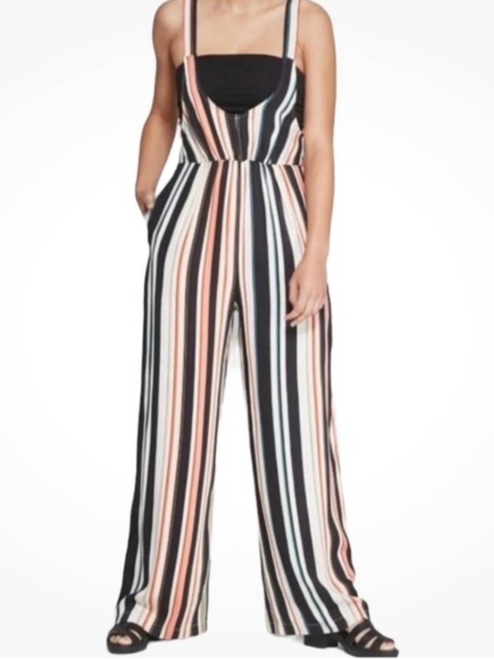 wild fable Vertical Striped Wide-Leg Jumpsuit in Black, Blush and Cream